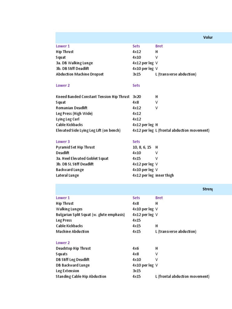 Lower Body Workout Plan: Volume & Strength | PDF | Anatomical Terms Of ...