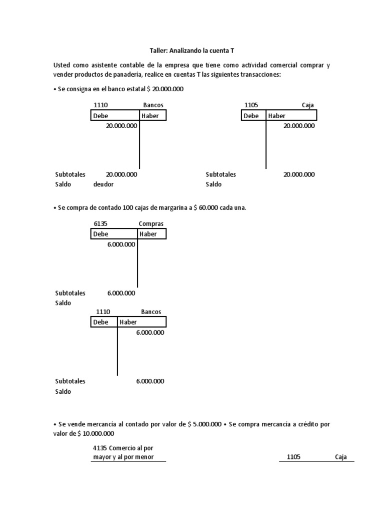 Taller de Cuentas T en Contabilidad | PDF | Bancos | Servicios financieros