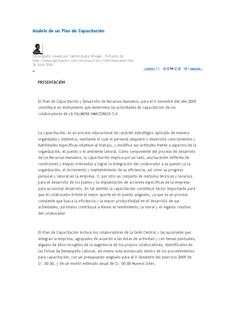 Plan de Capacitación para Recursos Humanos | PDF | Gestión de recursos ...