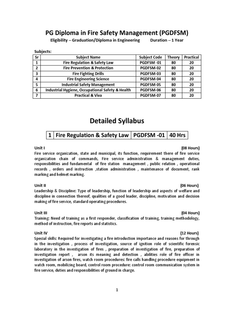 PG Diploma in Fire Safety Management | PDF | Fires | Occupational Hygiene