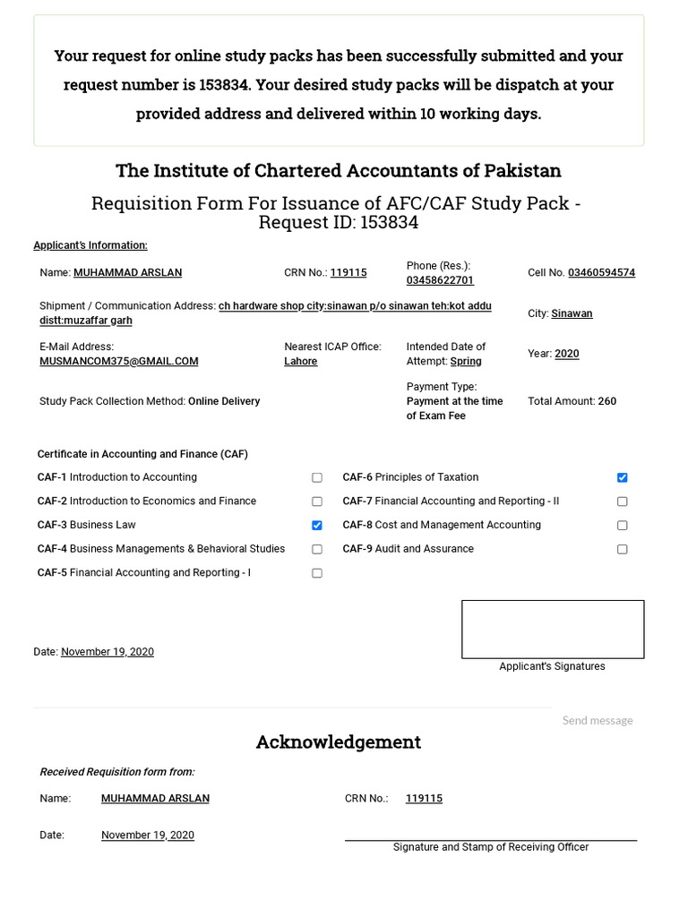 Requisition Form For Issuance of AFC CAF Study Pack Preview The