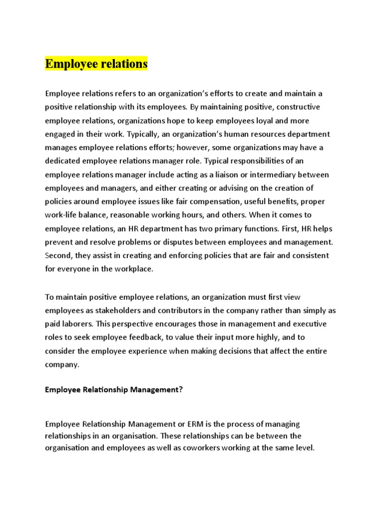 Enhancing Employee Relations in HRM | PDF | Employment | Human Resource ...