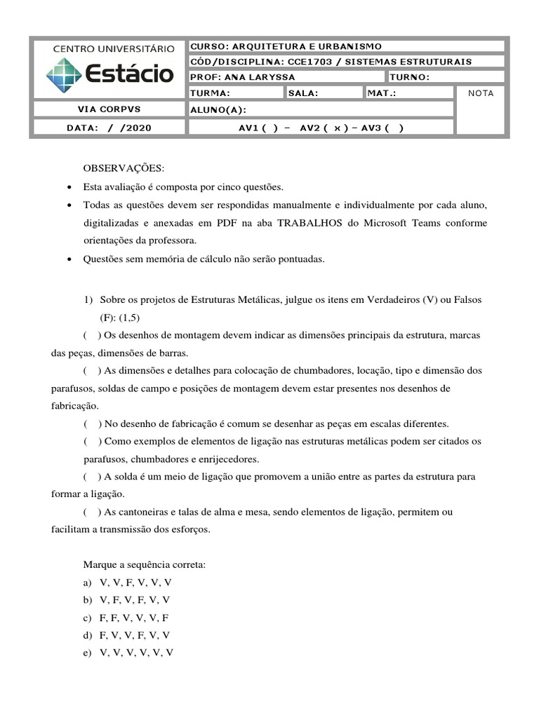 Lista 3 de Exerccios - Sistemas Estruturais II, PDF, Madeira