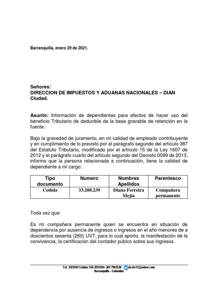 Carta De Dependencia Economica PDF