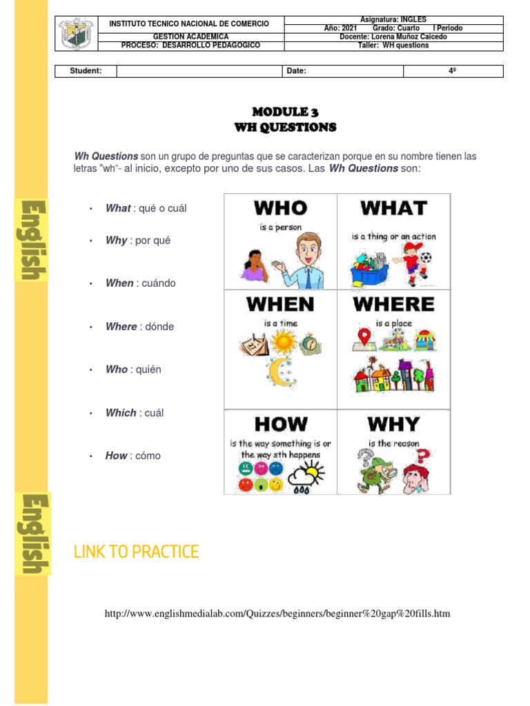 WH Questions GUIDE 4° | PDF