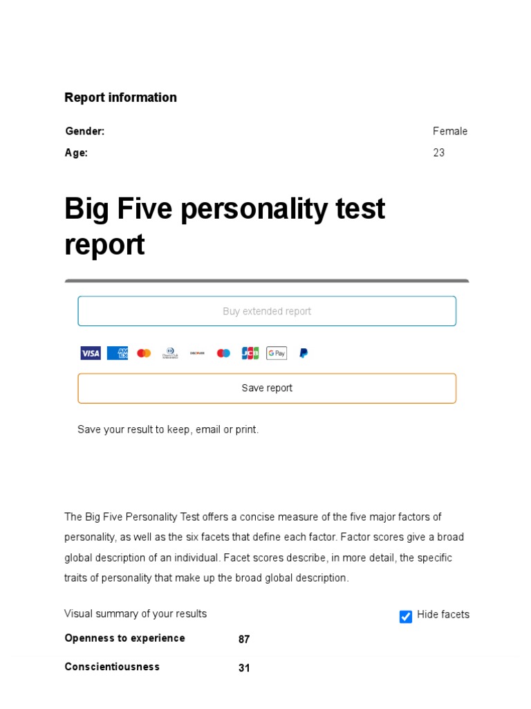 Personality Test Result - Free Personality Test Online at 123test | PDF