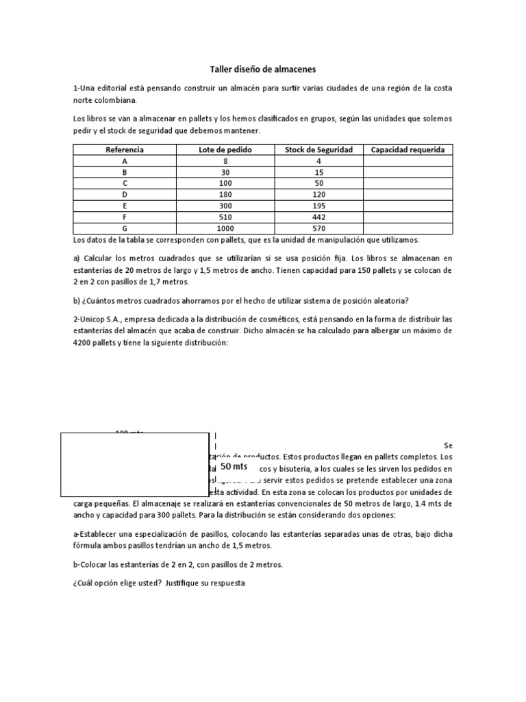 Cuantos Metros Cuadrados Son 1 Hectarea Taller Diseño de Almacenes | PDF | Almacén | Informática y tecnología de la  información