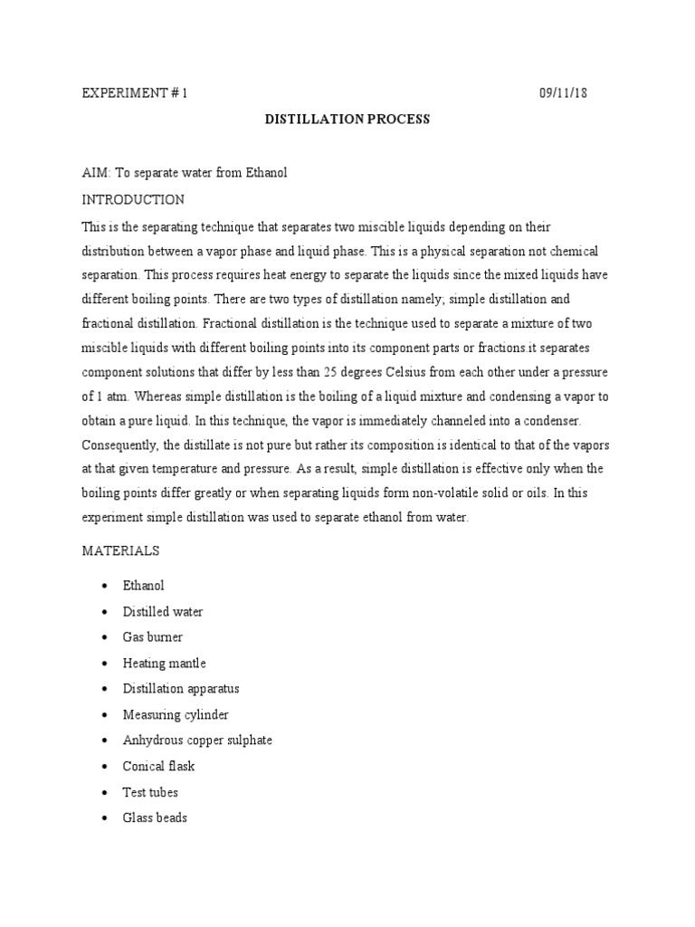 Distillation Lab Report PDF Distillation Liquids