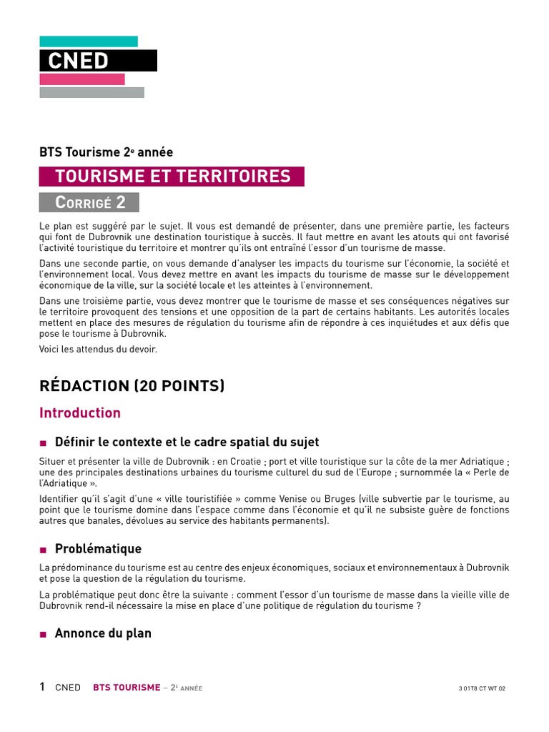 Bts Tourisme Culture Générale Corrigé 301T8CTWB0220 - Corriger 2 Tourisme Territoire Bts 2 Éme Année | PDF |  Tourisme | Pollution de l'air