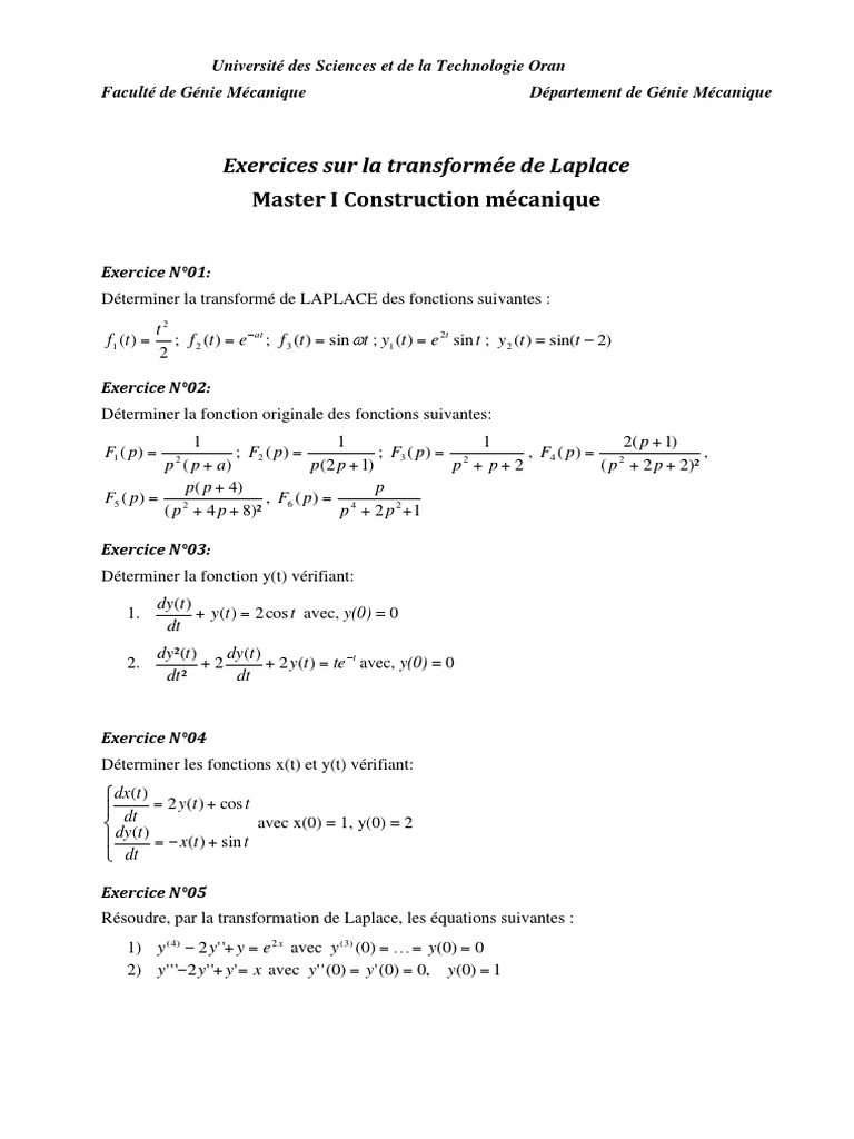 Exercices de transformée de Laplace | PDF