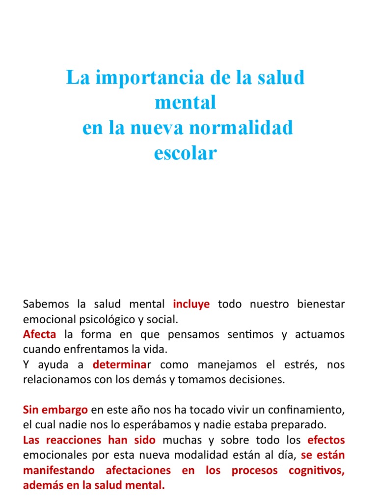 Salud Mental en la Nueva Normalidad Escolar | PDF | Las emociones ...