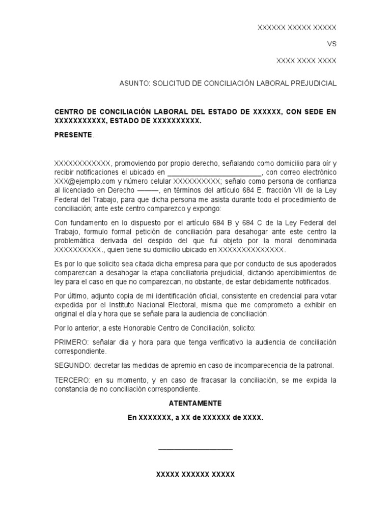 Ejemplo de Solicitud de Conciliación Laboral | PDF