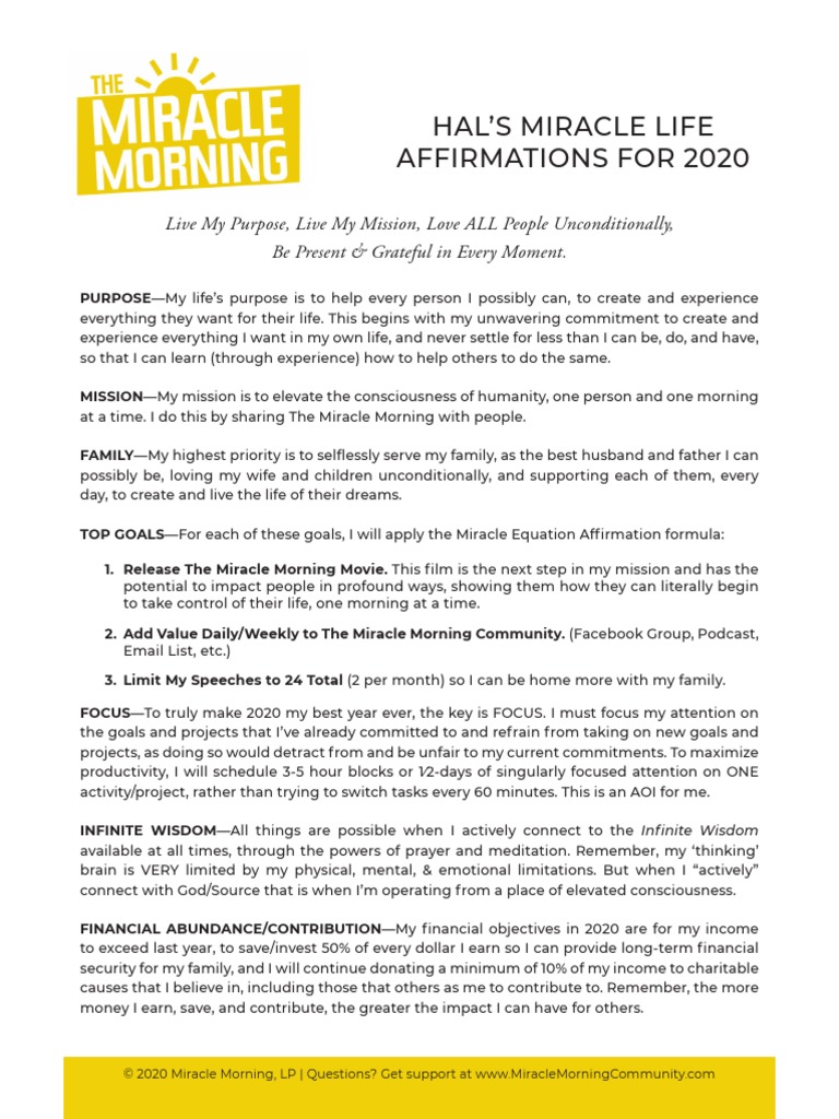 Hal's Personal Affirmations 2020 | PDF | Psychology | Human Nature