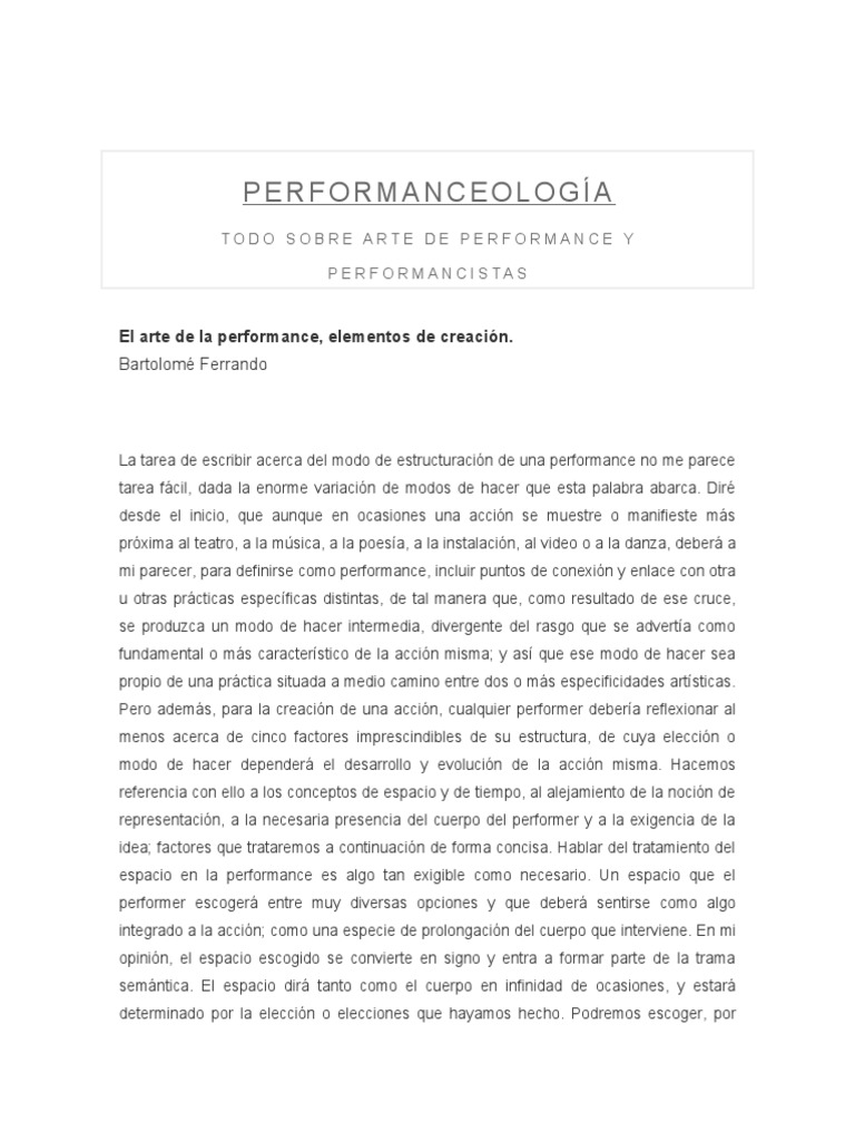 Elementos de la Performance según Ferrando | PDF | Arte de performance ...