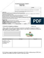 Evaluación Matemática 4°, Unidad en Espiral 7