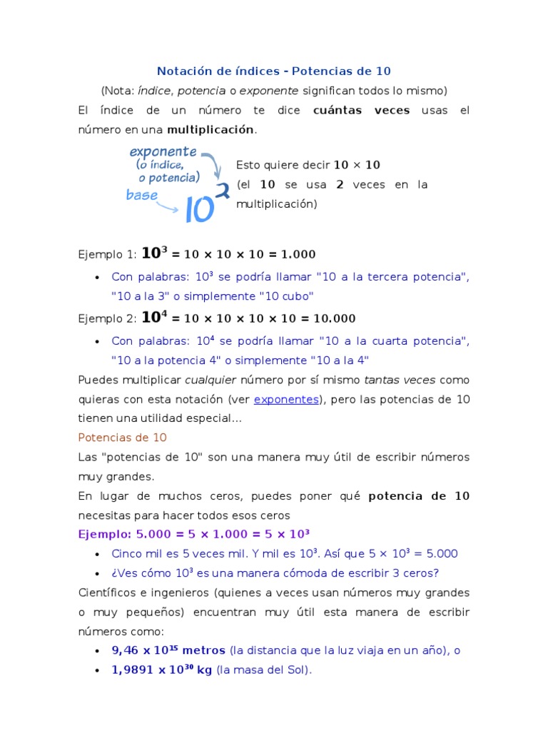 Notación de Índices y Potencias de 10 | PDF | Exponenciación ...