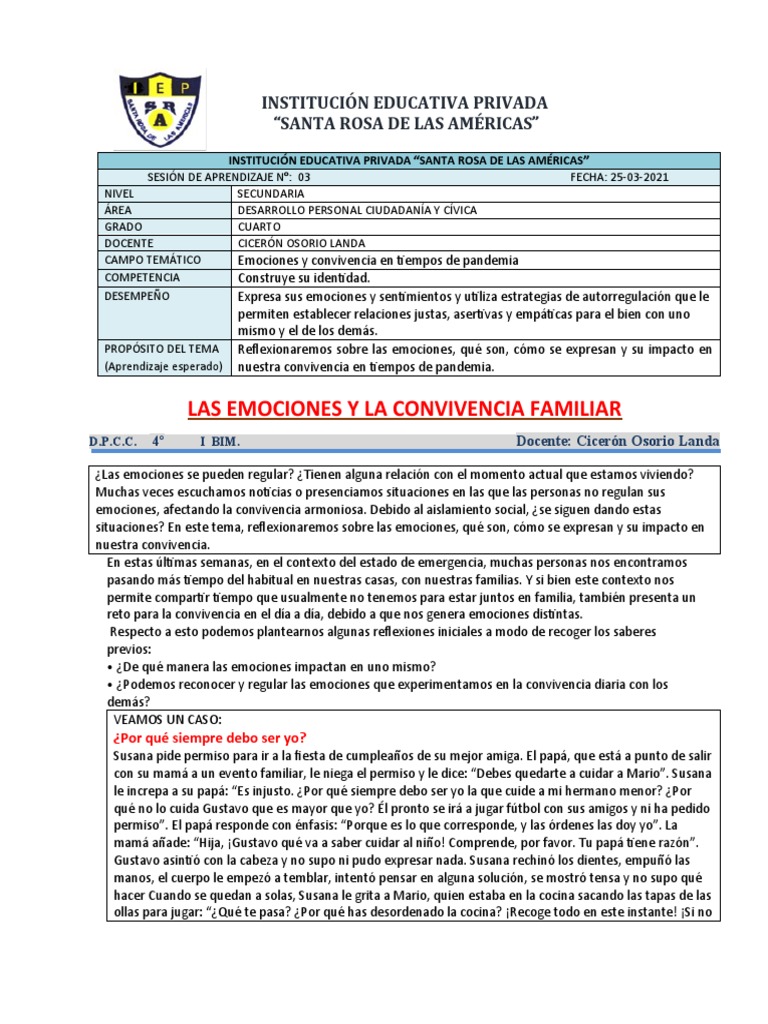 Las Emociones Y La Convivencia Familiar: Institución Educativa Privada ...
