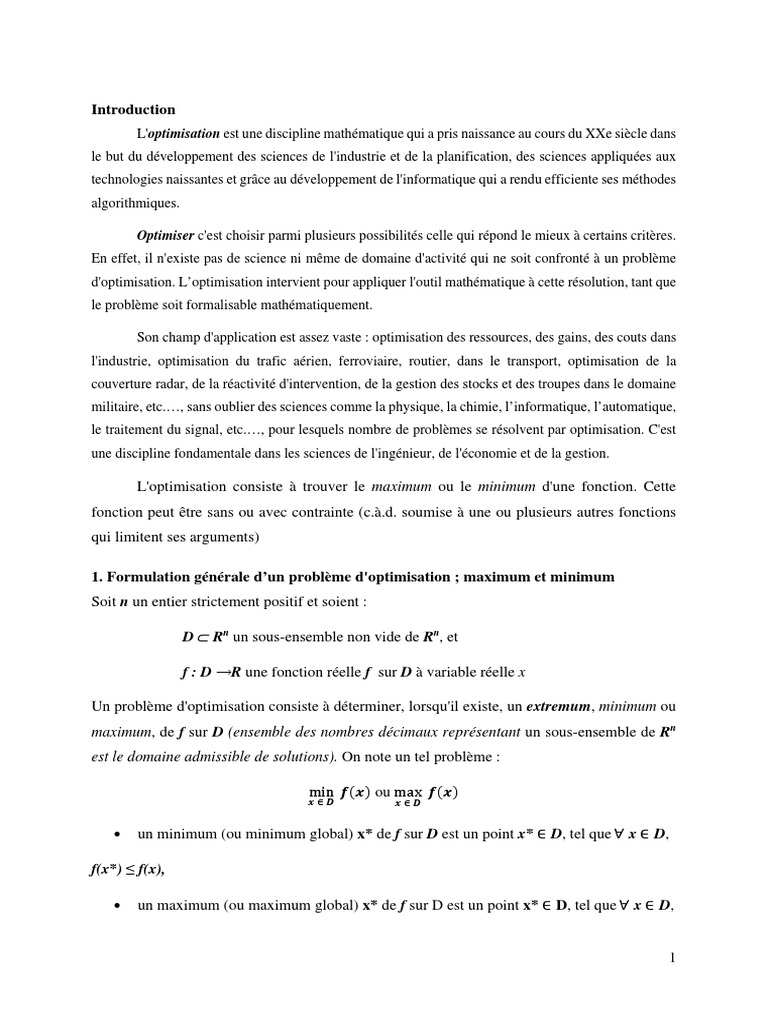 Optimisation Mathématique Sans Contraintes | PDF | Extremum ...