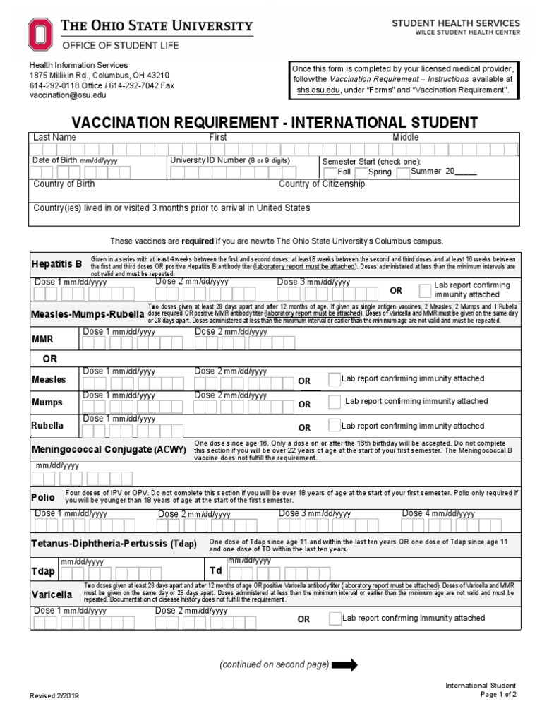 International Student Vaccination Requirements | PDF | Tuberculosis ...