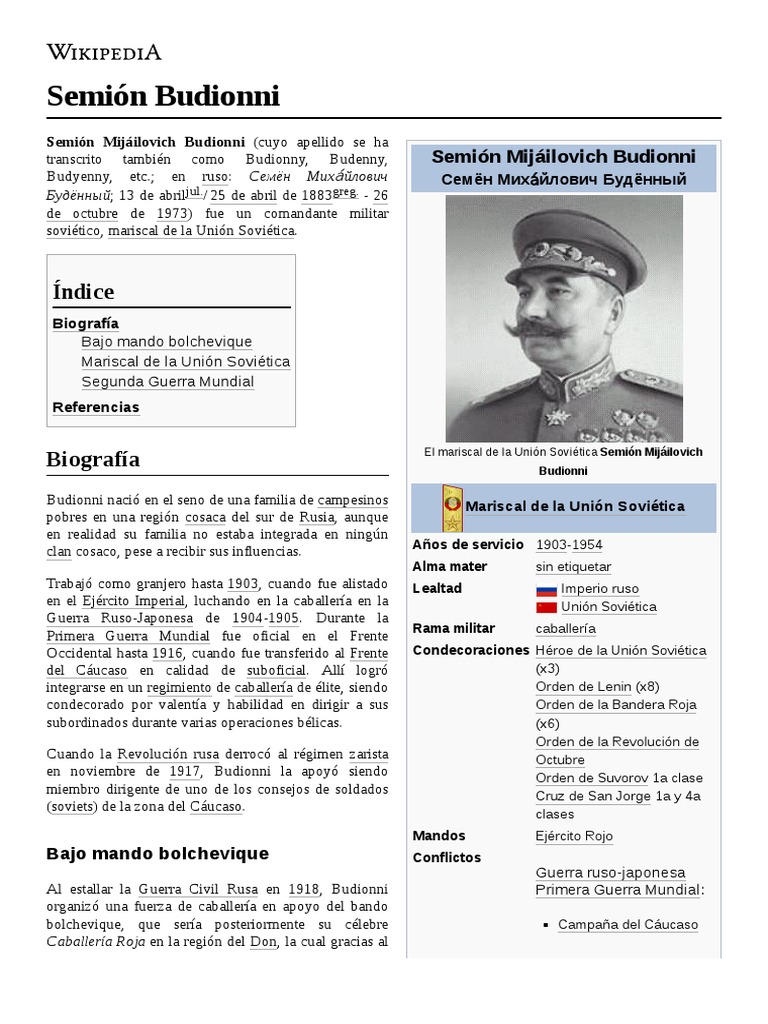 Semión Budionni PDF Conflictos Guerra de la era industrial