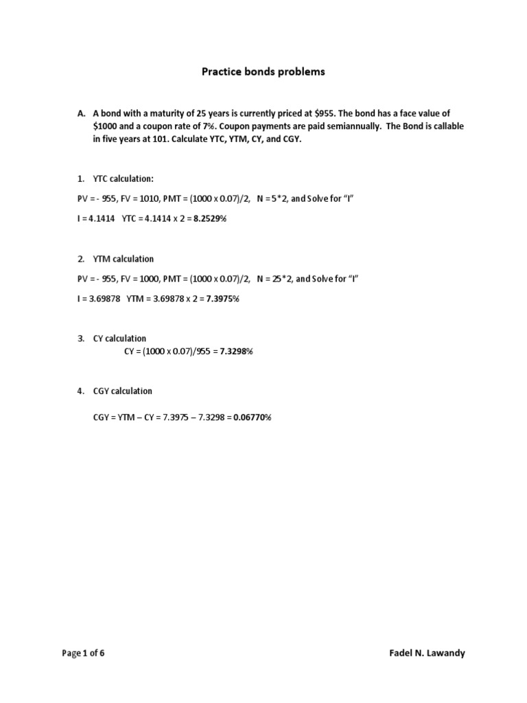 Practice Bonds and Stocks Problems | PDF | Bonds (Finance) | Yield ...