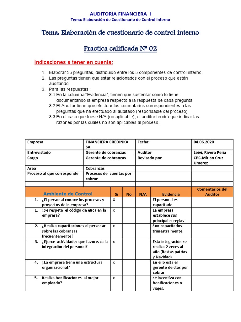 Cuestionario de Control Interno | PDF | Auditoría | Empresas