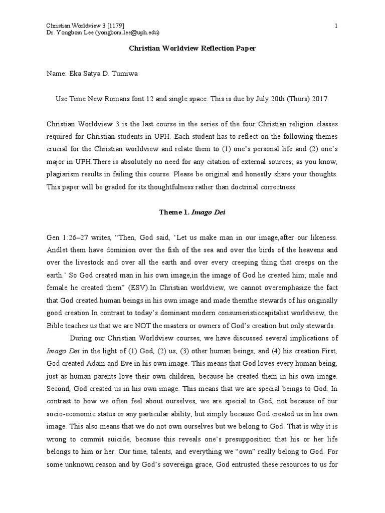 Christian Worldview Reflection Paper 1179-Eka | PDF | Salvation | Image ...