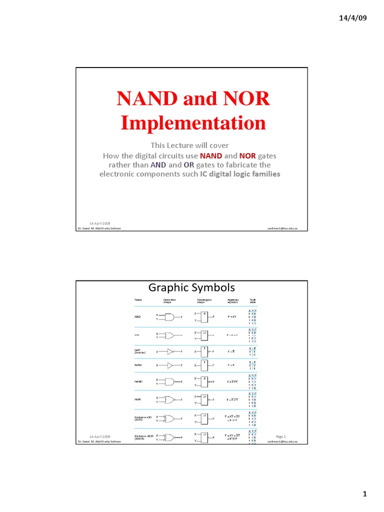 Nand and Nor Implementation Implementation: Graphic Symbols | PDF ...