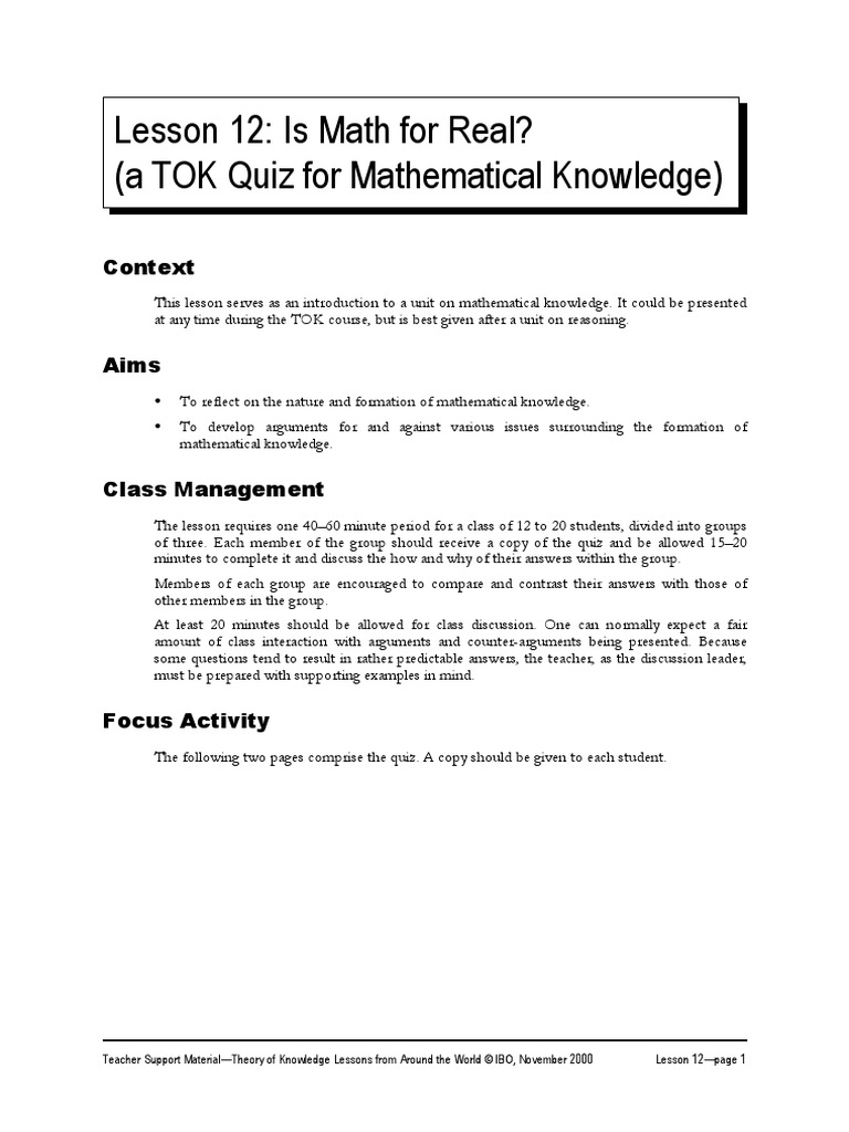 TOK Quiz on Mathematical Knowledge | PDF | Axiom | Teaching Mathematics