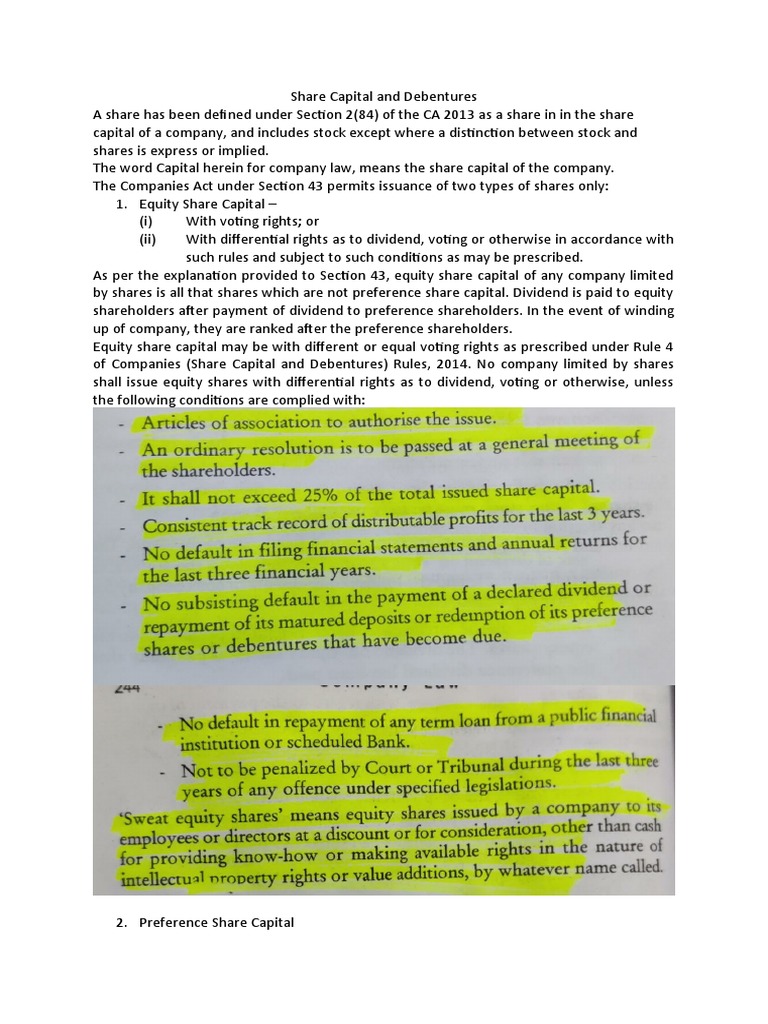 Share Capital and Debentures | PDF | Preferred Stock | Stocks