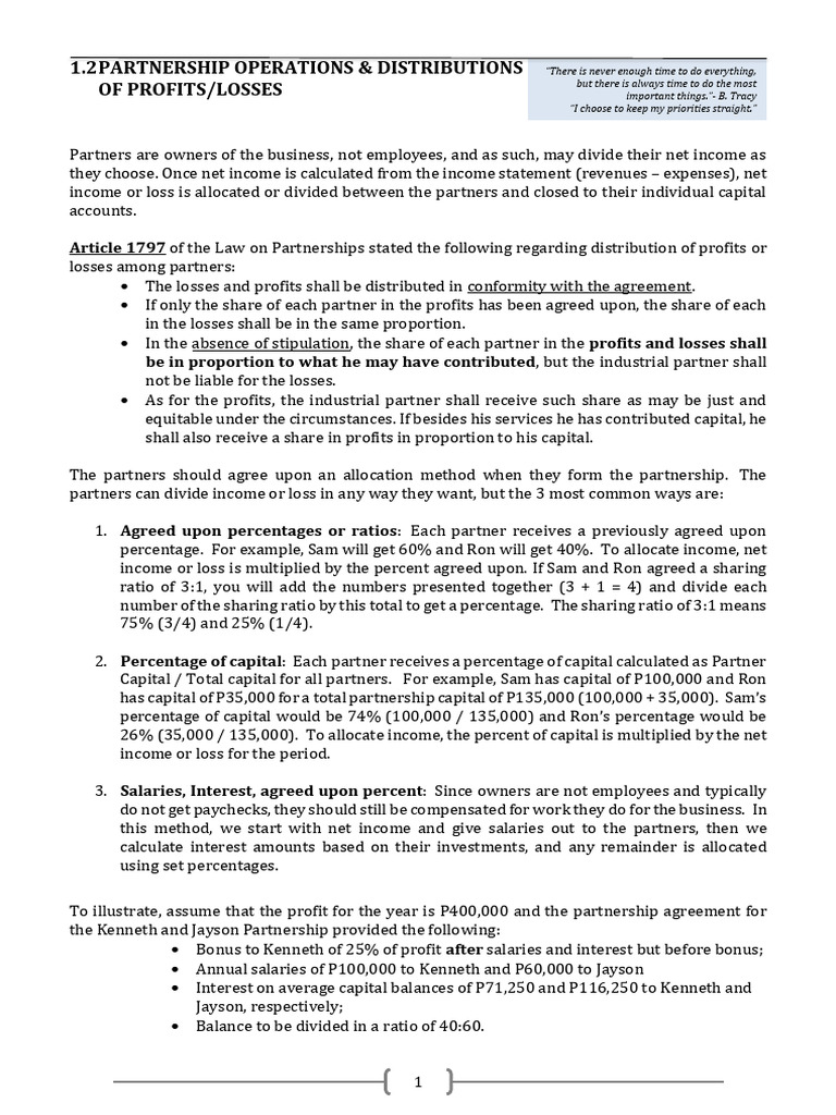 Partnership Profit and Loss Distribution | PDF | Income Statement ...