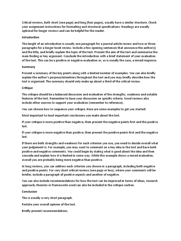 How to Write a Critical Review | PDF | Citation | Argument