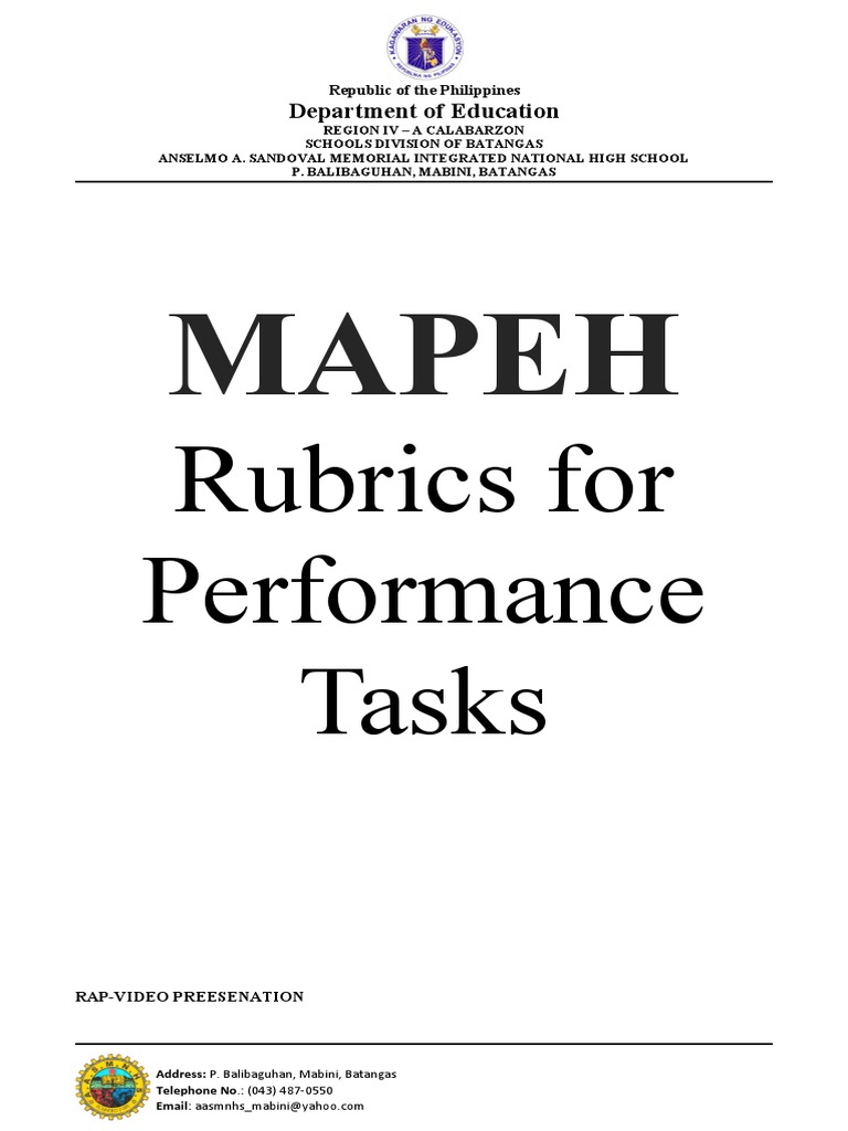 Mapeh Rubrics For Performance Tasks Pdf Mosaic Poetry