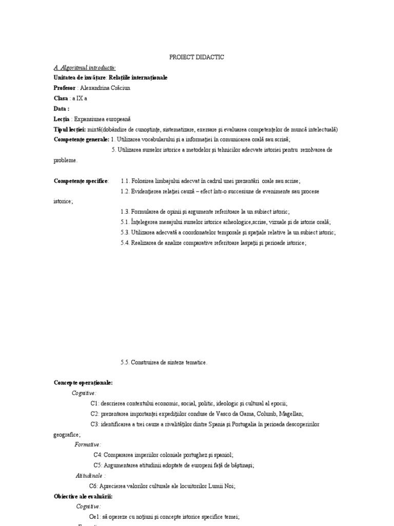 Proiect Didactic Model | PDF