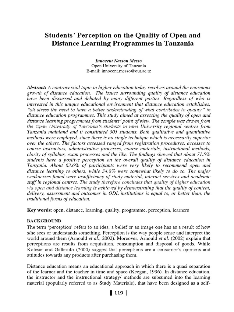 Students' Perception On The Quality of Open and Distance Learning ...