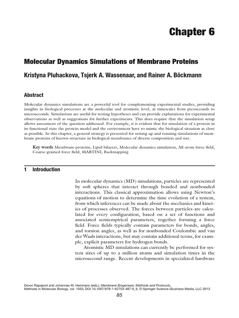 Molecular Dynamics Simulations of Membrane Proteins | PDF | Lipid ...