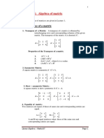 Lecture 3.1: Algebra of Matrix