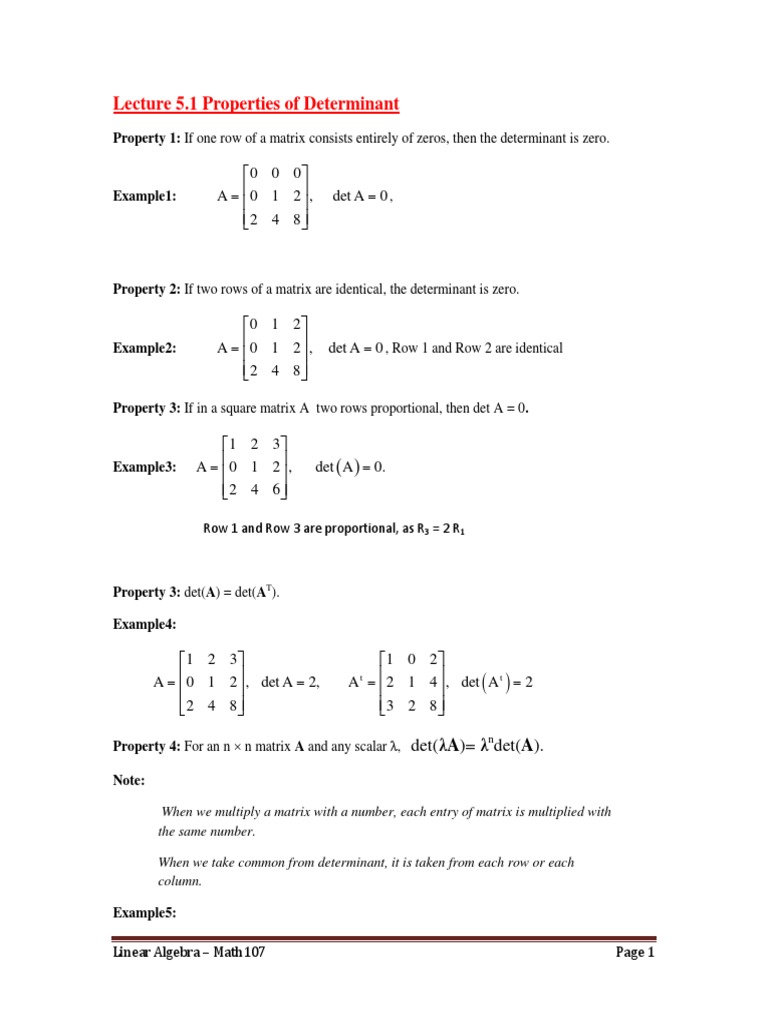 Properties and Evaluation of Determinants | PDF | Determinant | Matrix ...