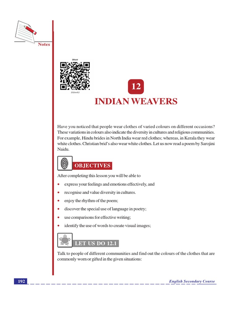 Indian Weavers Notes PDF Weaving Poetry
