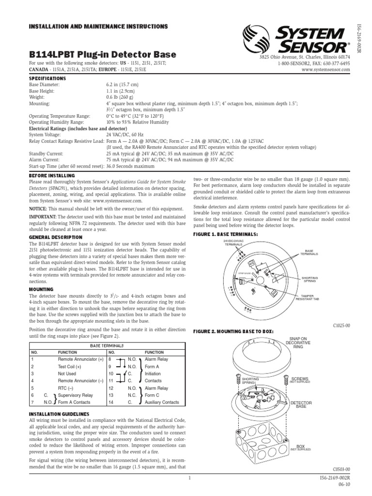 System Sensor Smoke Detector Wiring Installation Instructions | PDF ...