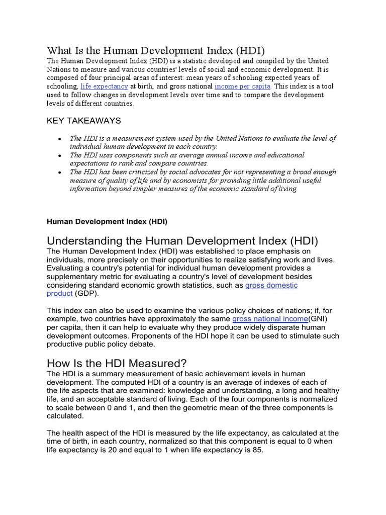 What Is The Human Development Index (HDI) : Key Takeaways | PDF | Human ...