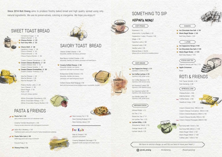 Roti Eneng Menu Overview | PDF | Toast | Mozzarella
