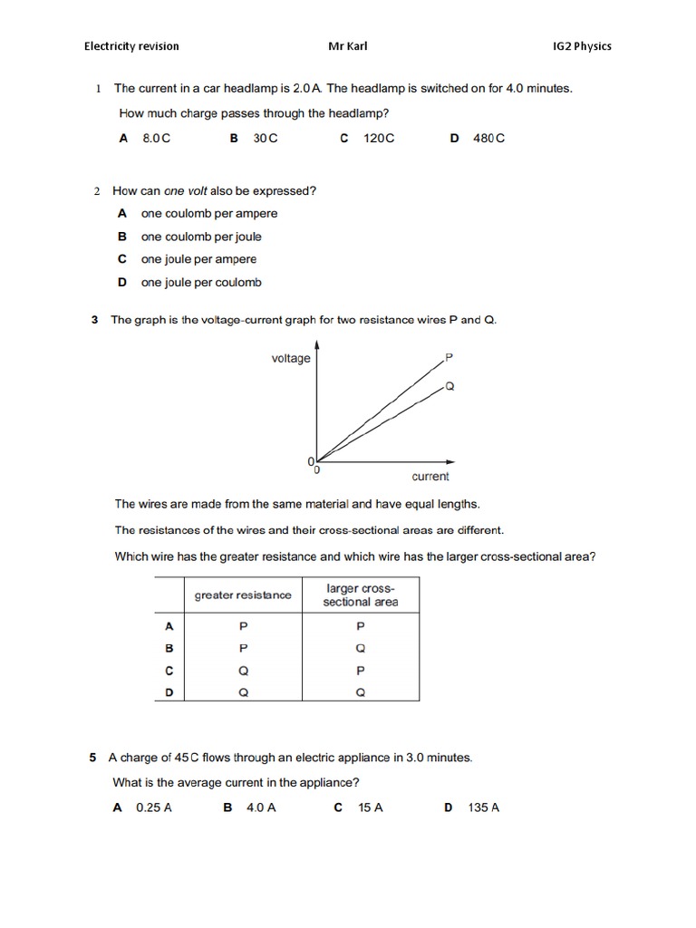 Electricity Revision Questions | PDF
