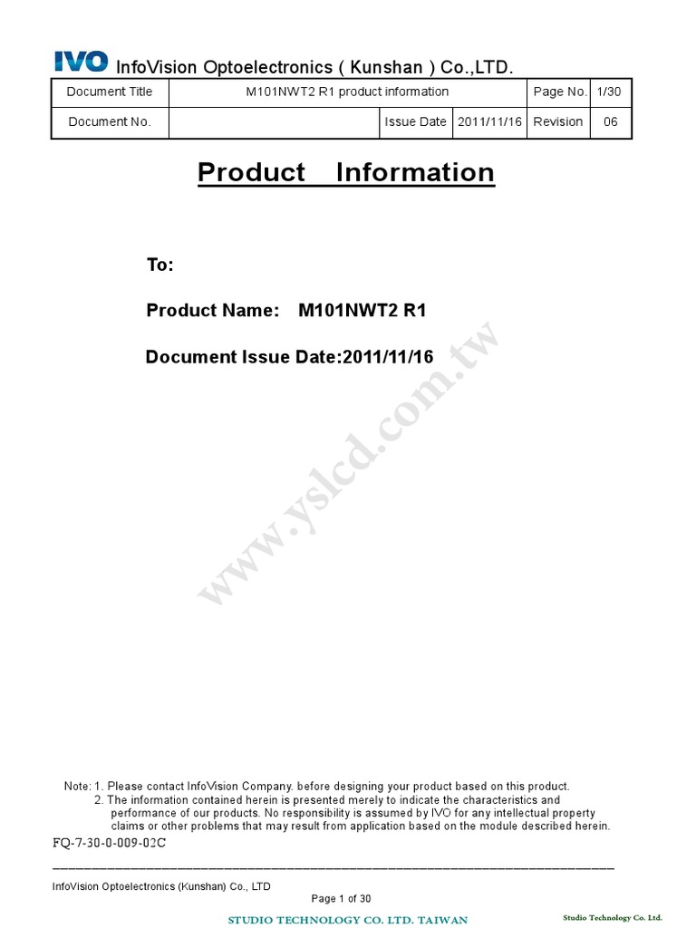 Product Information Infovision Optoelectronics (Kunshan) Co.,Ltd PDF