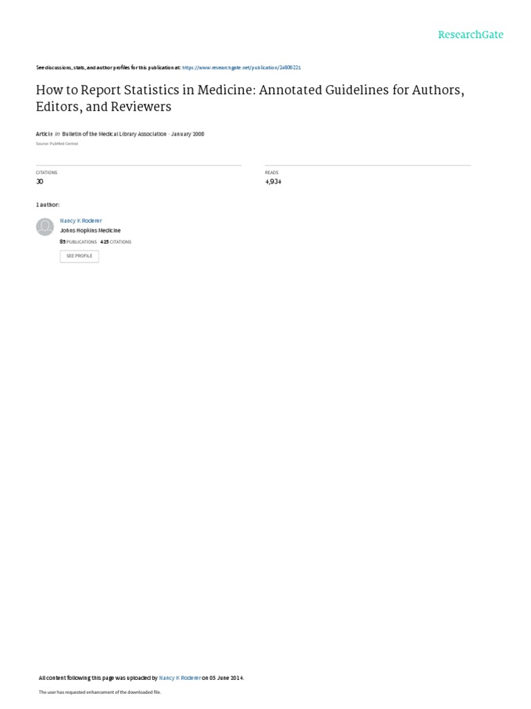 How To Report Statistics in Medicine: Annotated Guidelines For
