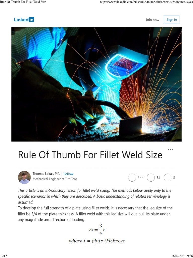 Rule of Thumb For Fillet Weld Size PDF