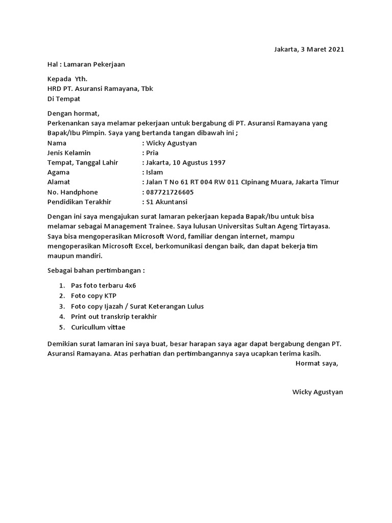 Download 70+ Contoh Surat Surat Lamaran Kerja Excel Terbaik Dan Terbaru
