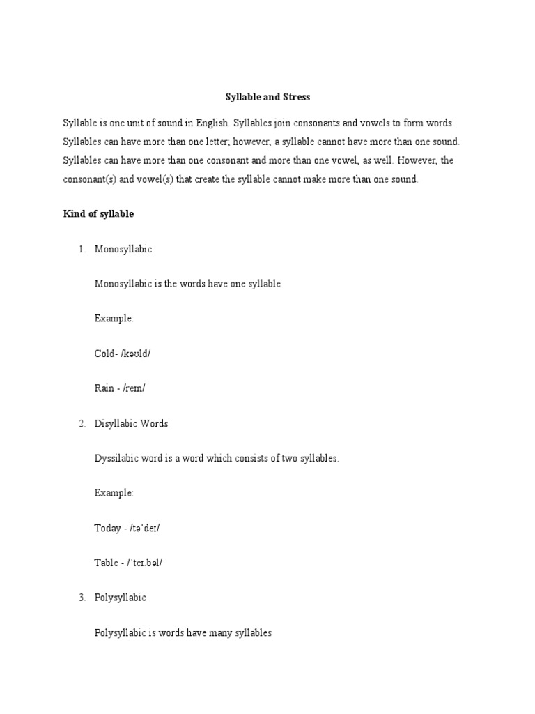 Syllabble and Stress (Phonology) | PDF | Language Arts & Discipline ...