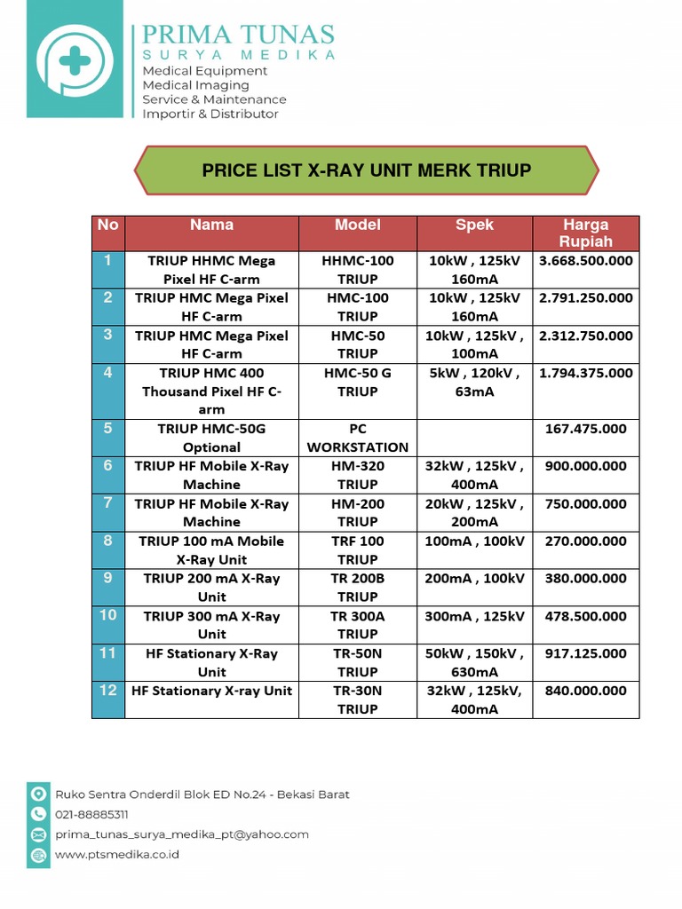 TRIUP Medical Equipment Price List XRay Units, Accessories, and Flat