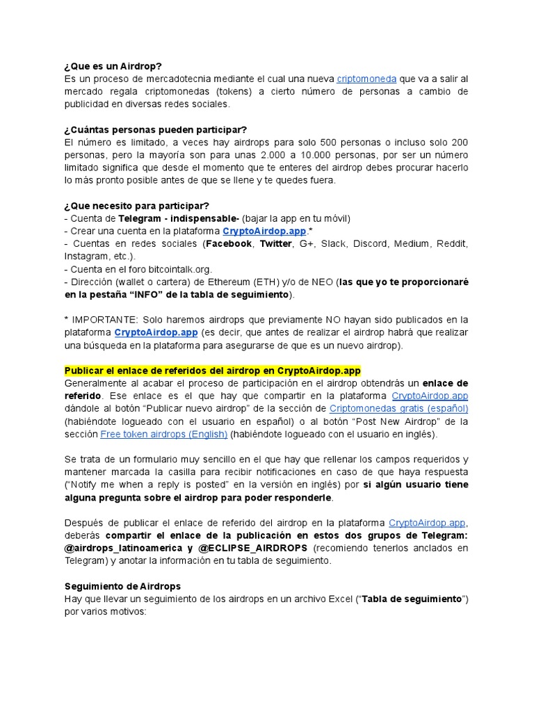 Guía de Airdrops para Criptomonedas | PDF | Aplicación movil | Comunicación  por medio de ordenadores